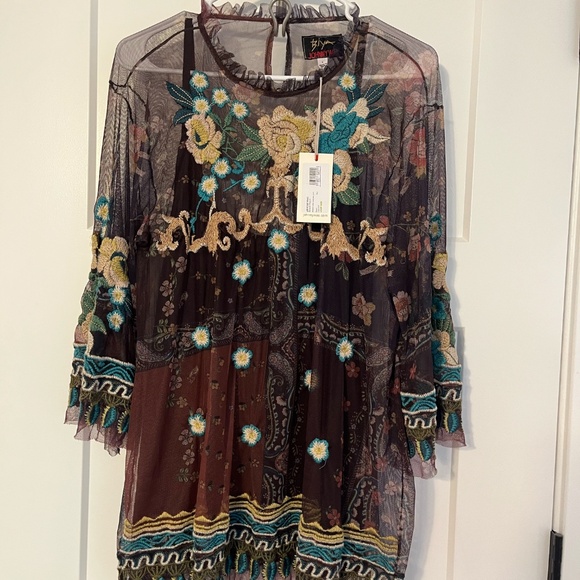 Johnny Was Women Renley Mesh Embroidered Blouse Large Sheer Floral MSRP $305 NWT - Picture 2 of 13